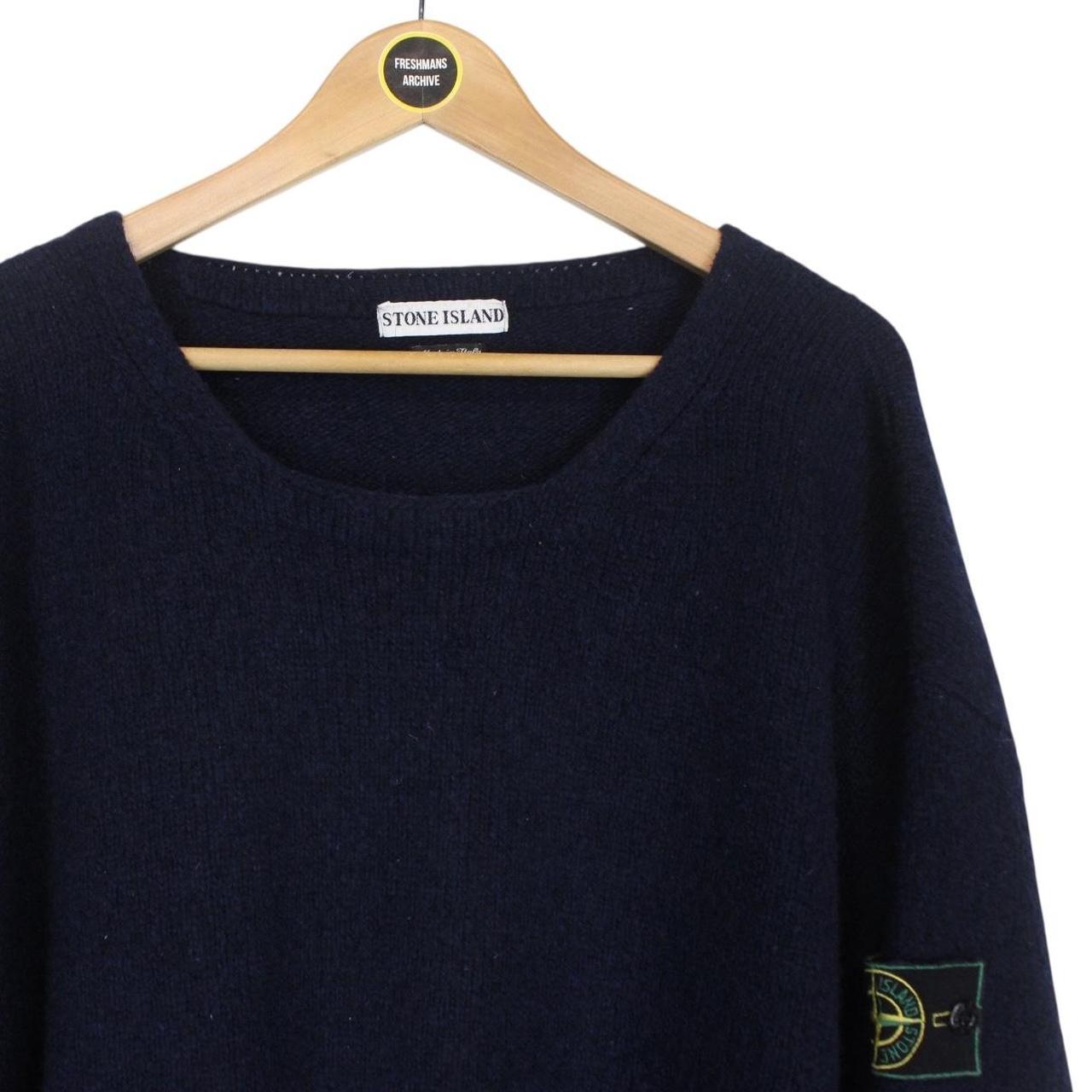 Vintage Stone Island AW 1995 Navy Blue Green Edge Badge Wool Knit Jumper