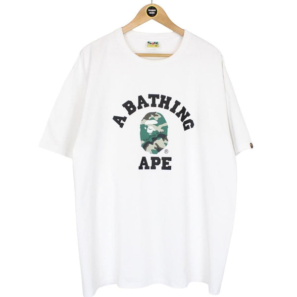 Bape White Woodland Camo College Graphic Short Sleeve T-Shirt