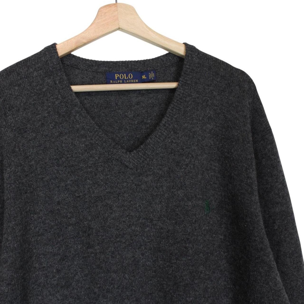 Polo Ralph Lauren grey lambswool knit v-neck jumper with embroidered logo.