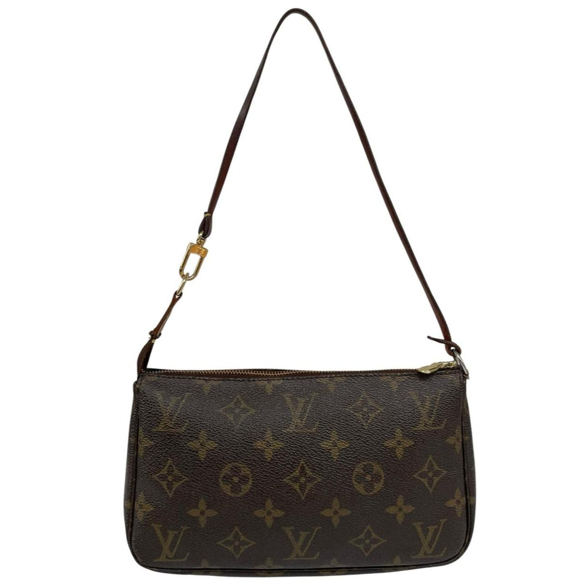 Louis Vuitton brown messenger bag with monogram pattern and gold-tone hardware.