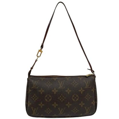Louis Vuitton brown messenger bag with monogram pattern and gold-tone hardware.