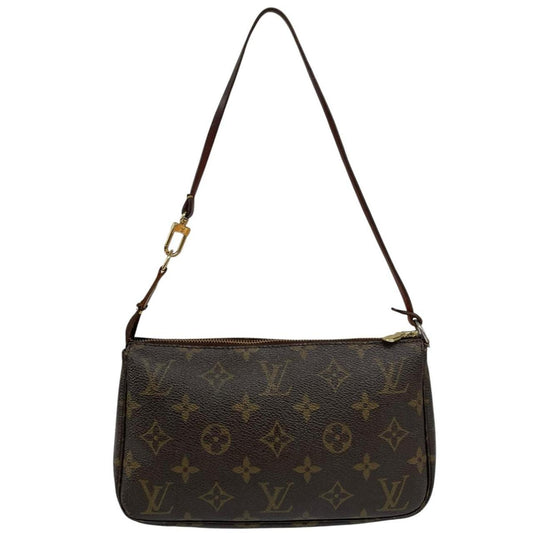 Louis Vuitton brown messenger bag with monogram pattern and gold-tone hardware.