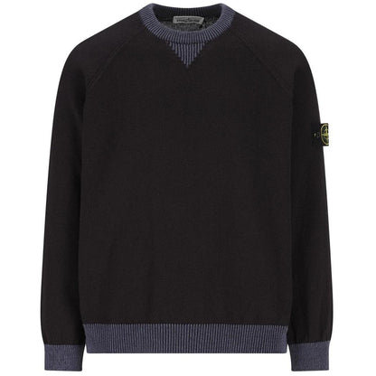Stone Island SS26 Navy Blue Raw Hand Organic Cotton Knit Sweatshirt Jumper