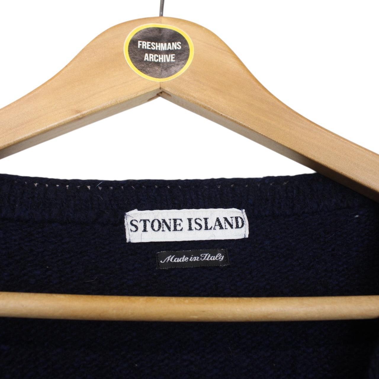 Vintage Stone Island AW 1995 Navy Blue Green Edge Badge Wool Knit Jumper