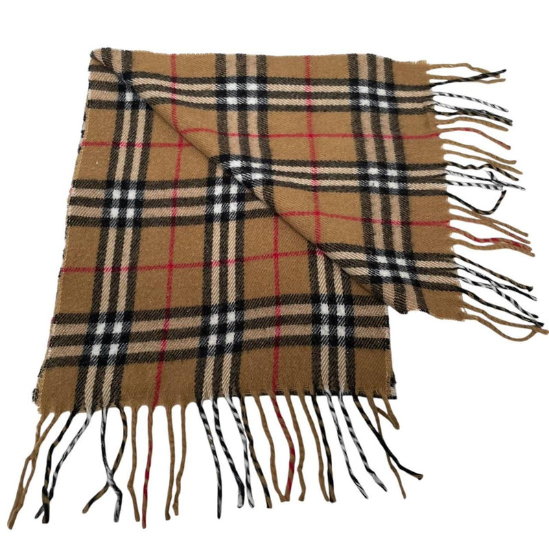 Vintage 90s Burberry Tan Brown Nova Check Lambswool Scarf