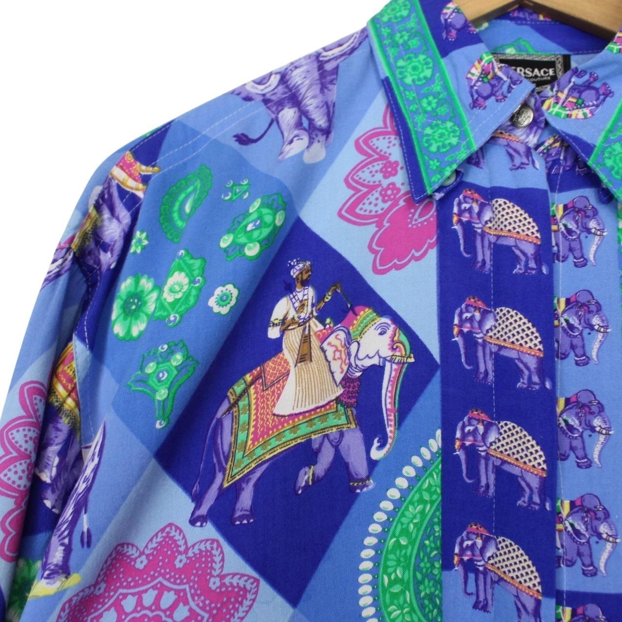 Vintage Versace Jeans Couture Multicoloured Long Sleeve Elephant Viscose Shirt