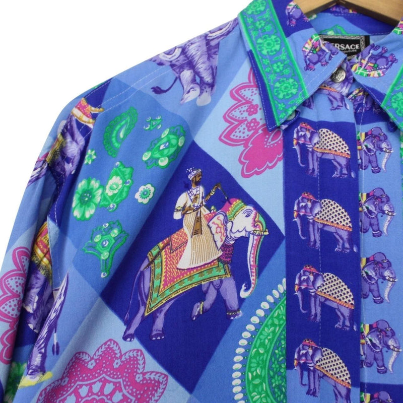 Vintage Versace Jeans Couture Multicoloured Long Sleeve Elephant Viscose Shirt