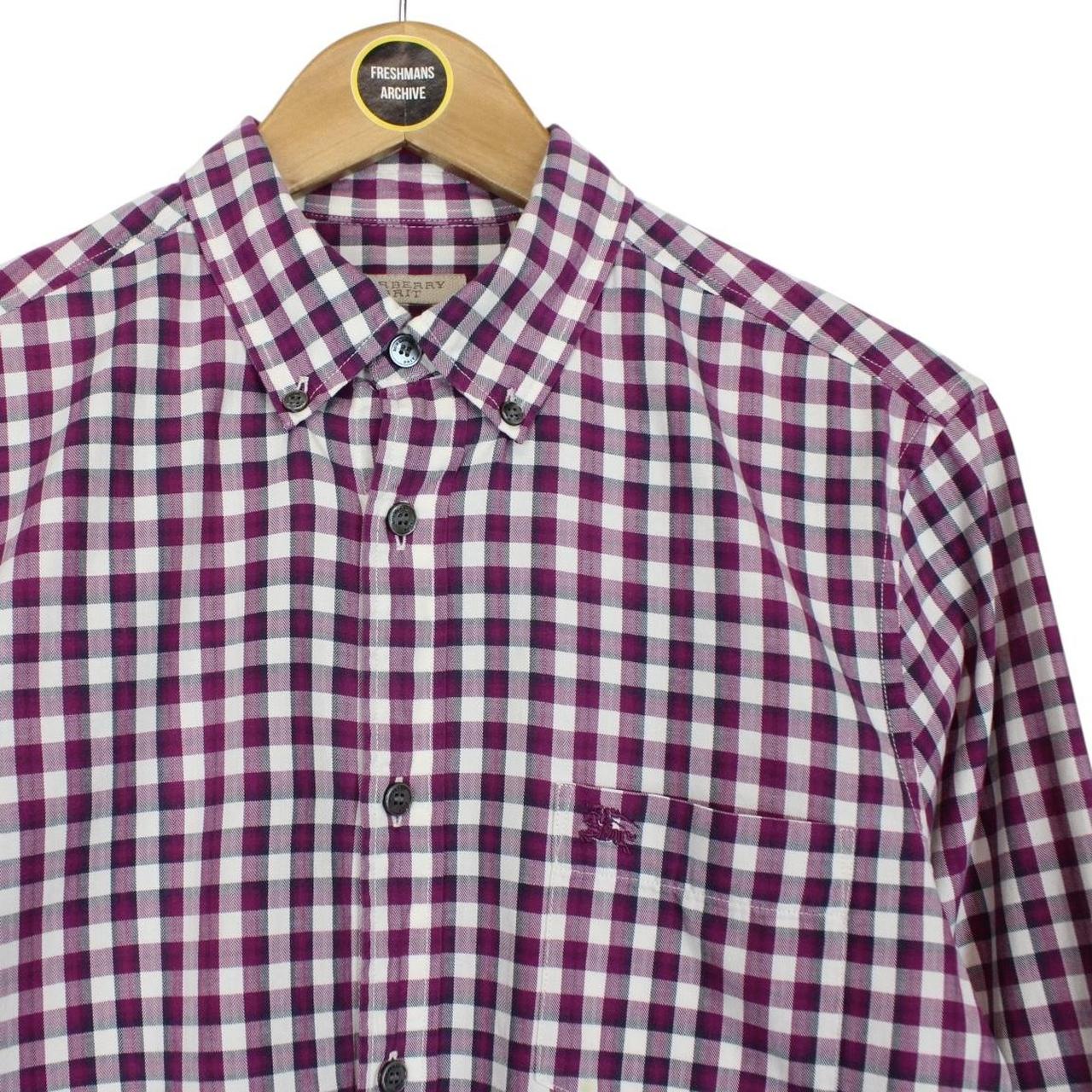 Burberry Brit Purple and White Check Long Sleeve Cotton Shirt