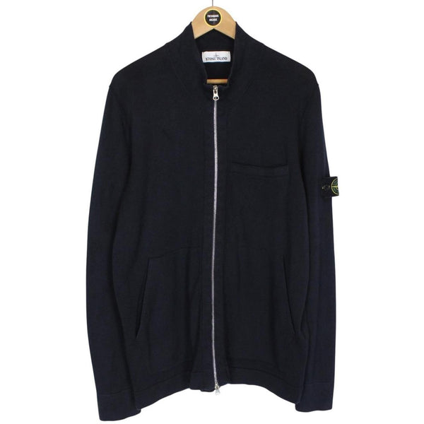Stone Island SS 2020 Navy Blue Cotton Knit Full Zip Jumper