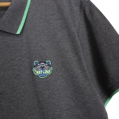 Kenzo Paris Dark Grey Tiger Short Sleeve Cotton Polo Shirt