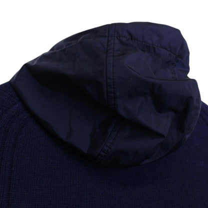 Stone Island AW 2015 Navy Blue Wool Knit Nylon Hoodie Jumper