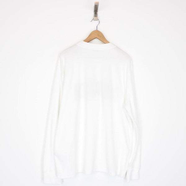 Moncler White and Navy Blue Logo Embroidered Cotton Sweatshirt