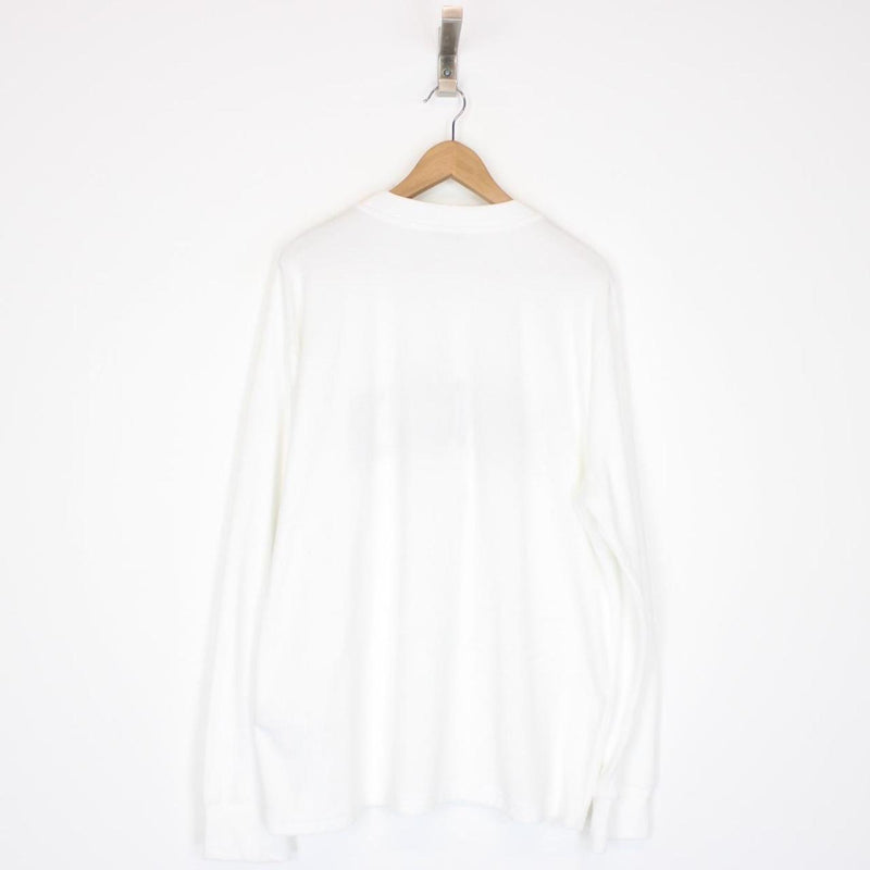 Moncler White and Navy Blue Logo Embroidered Cotton Sweatshirt