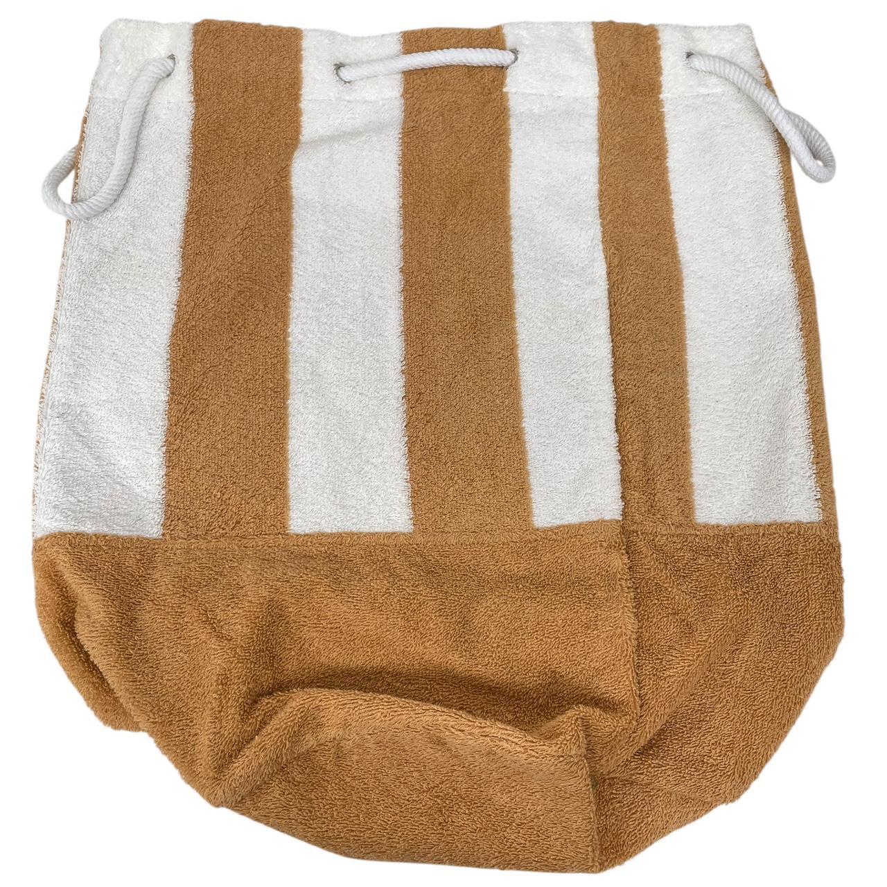 Vintage 90s Burberry Tan and White Striped Towelling Cotton Beach Bag