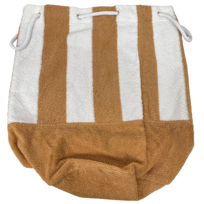 Vintage 90s Burberry Tan and White Striped Towelling Cotton Beach Bag
