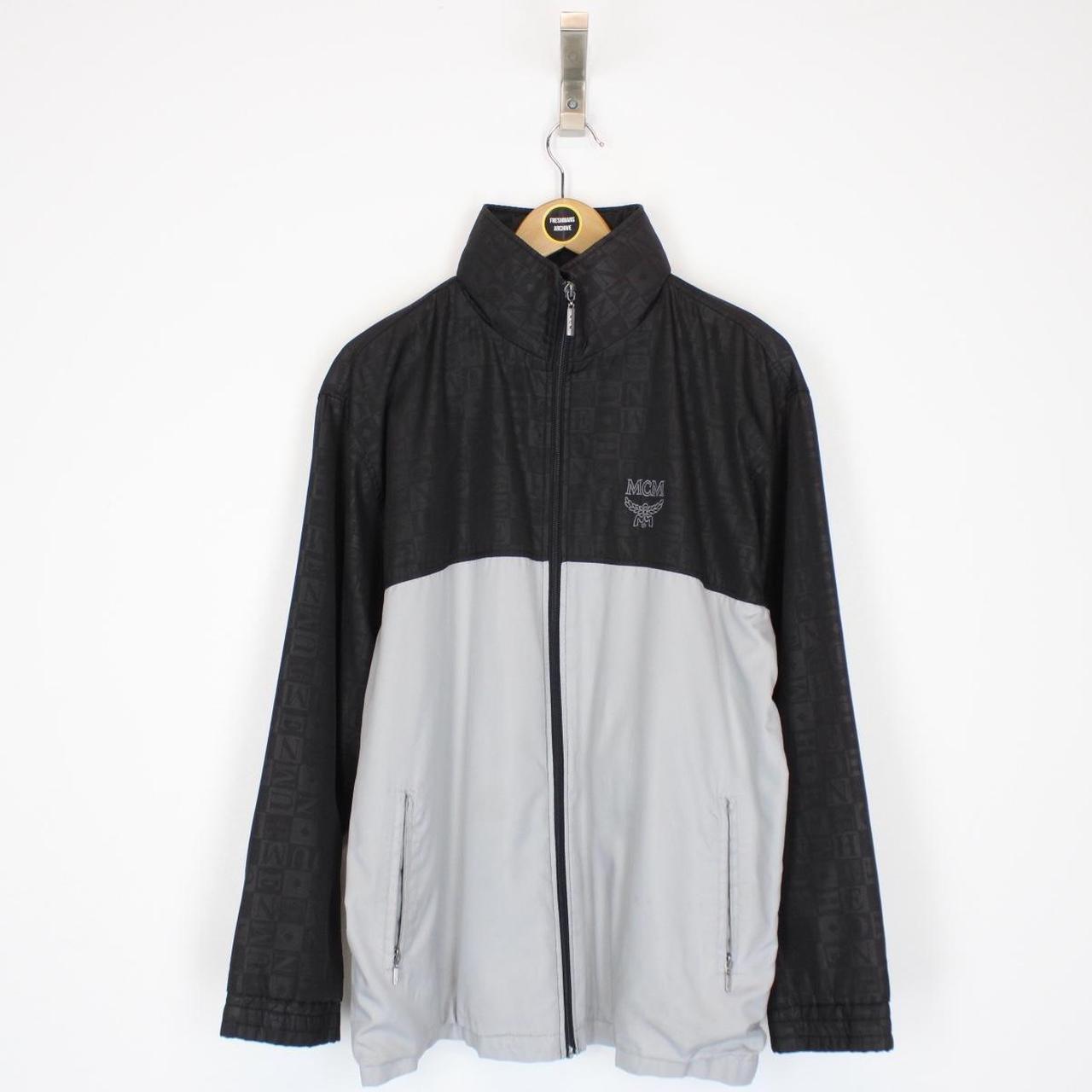 Vintage 90s MCM Grey and Black Full Zip Logo Jacket