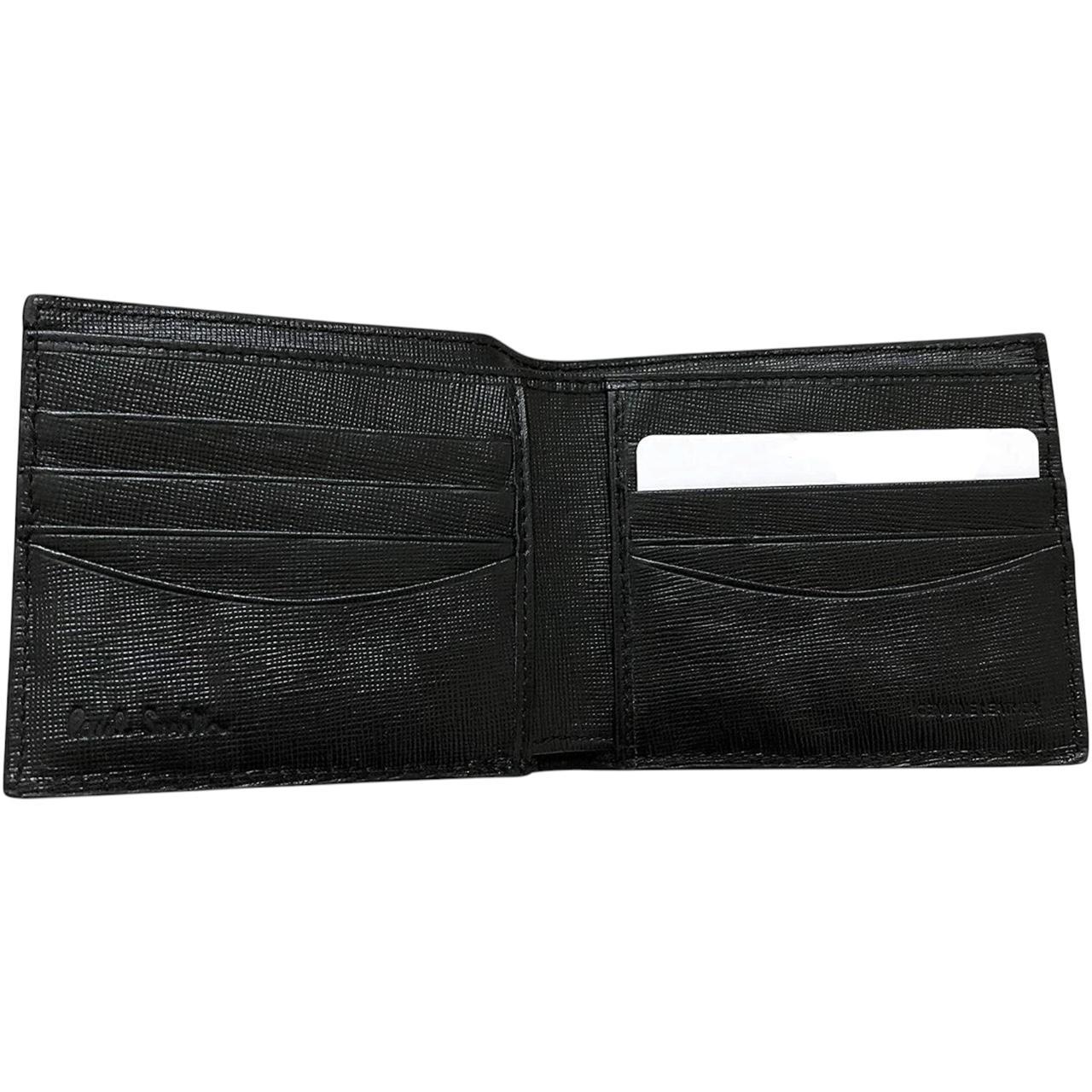 Paul Smith black bifold wallet textured crosshatch leather with logo detail.