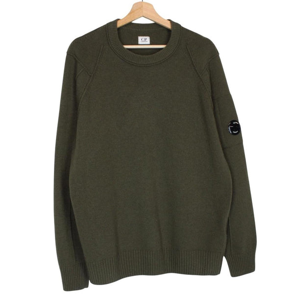 CP Company Khaki Green Wool Blend Knit Lens Jumper
