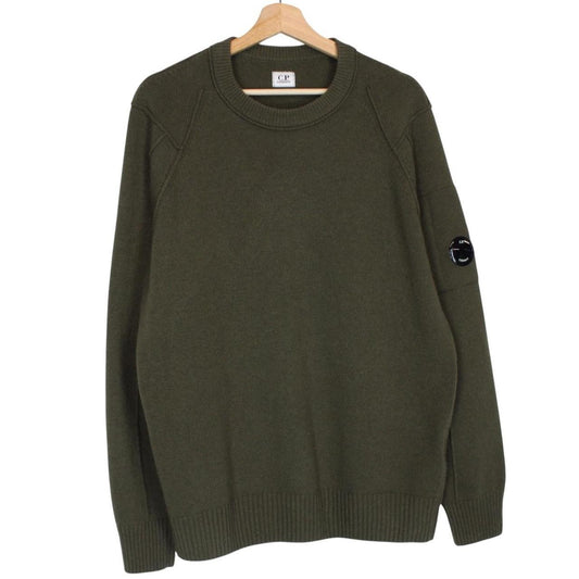 CP Company Khaki Green Wool Blend Knit Lens Jumper
