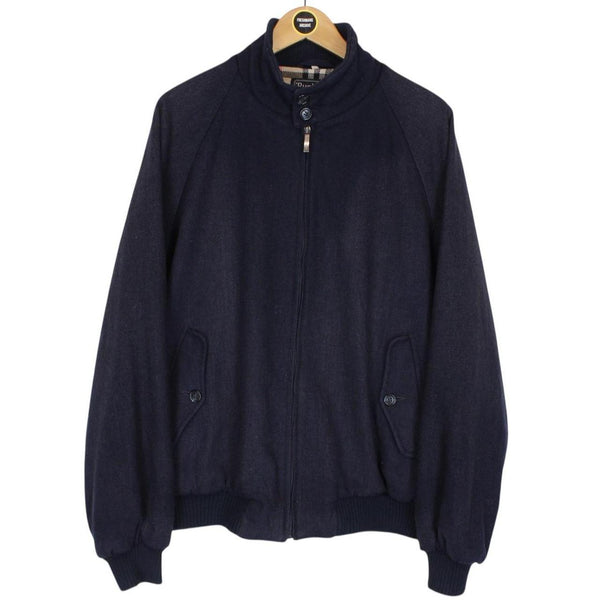 Vintage 90s Burberry Navy Blue Nova Check Lined Wool Harrington Jacket
