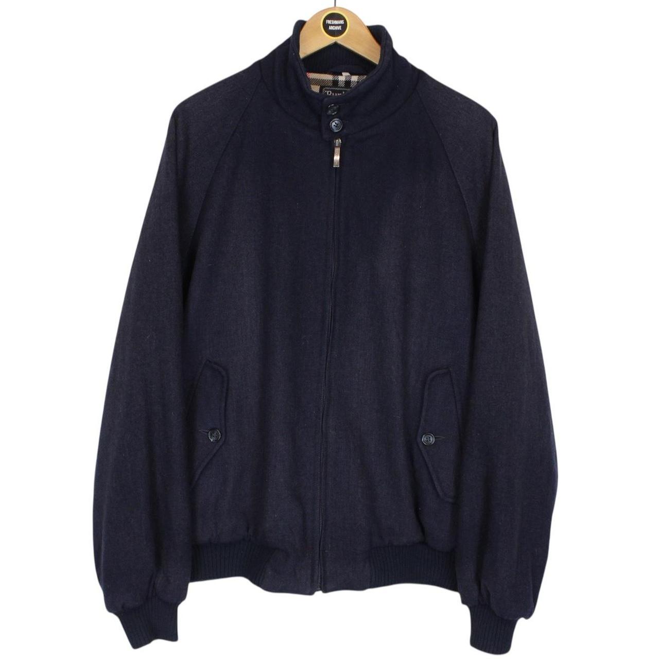 Vintage 90s Burberry Navy Blue Nova Check Lined Wool Harrington Jacket