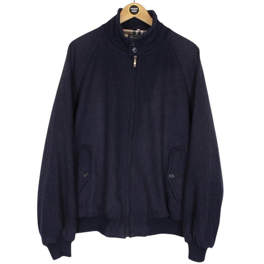 Vintage 90s Burberry Navy Blue Nova Check Lined Wool Harrington Jacket