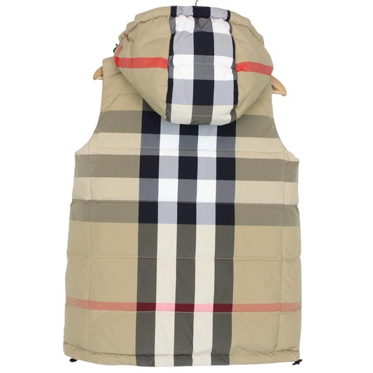 Burberry Oakham Beige and Black Nova Check Reversible Hooded Down Gilet /