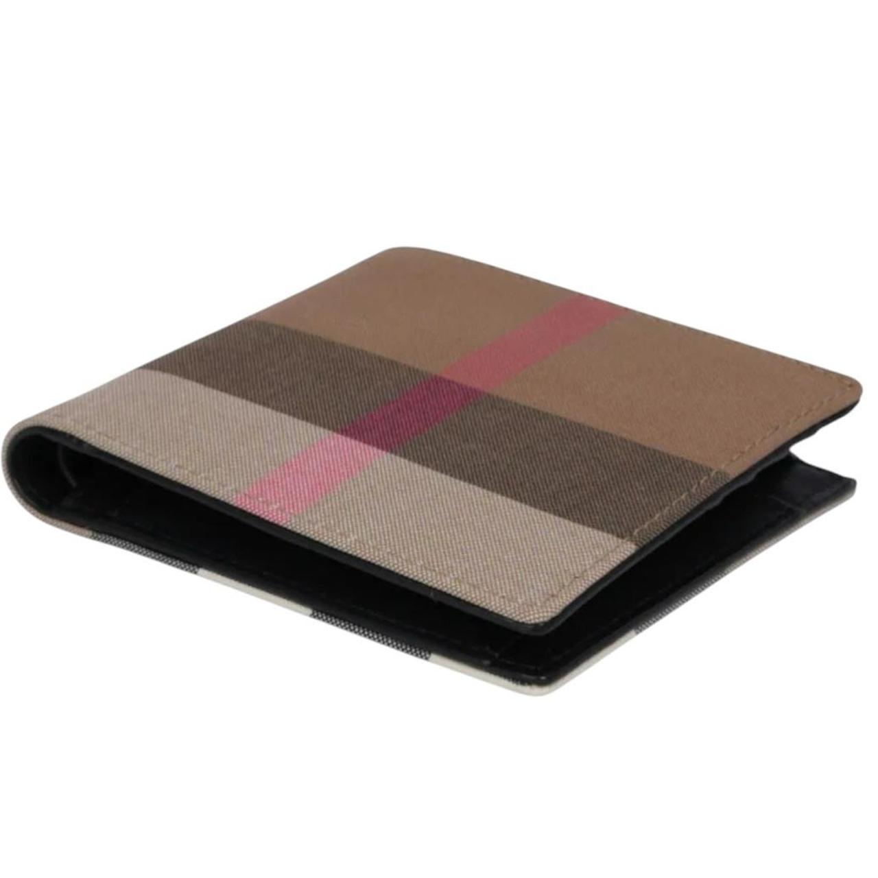 Burberry bifold wallet tan brown Nova Check pattern with logo detail.