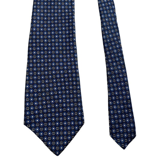 Christian Dior navy blue silk tie with subtle sheen and classic design.