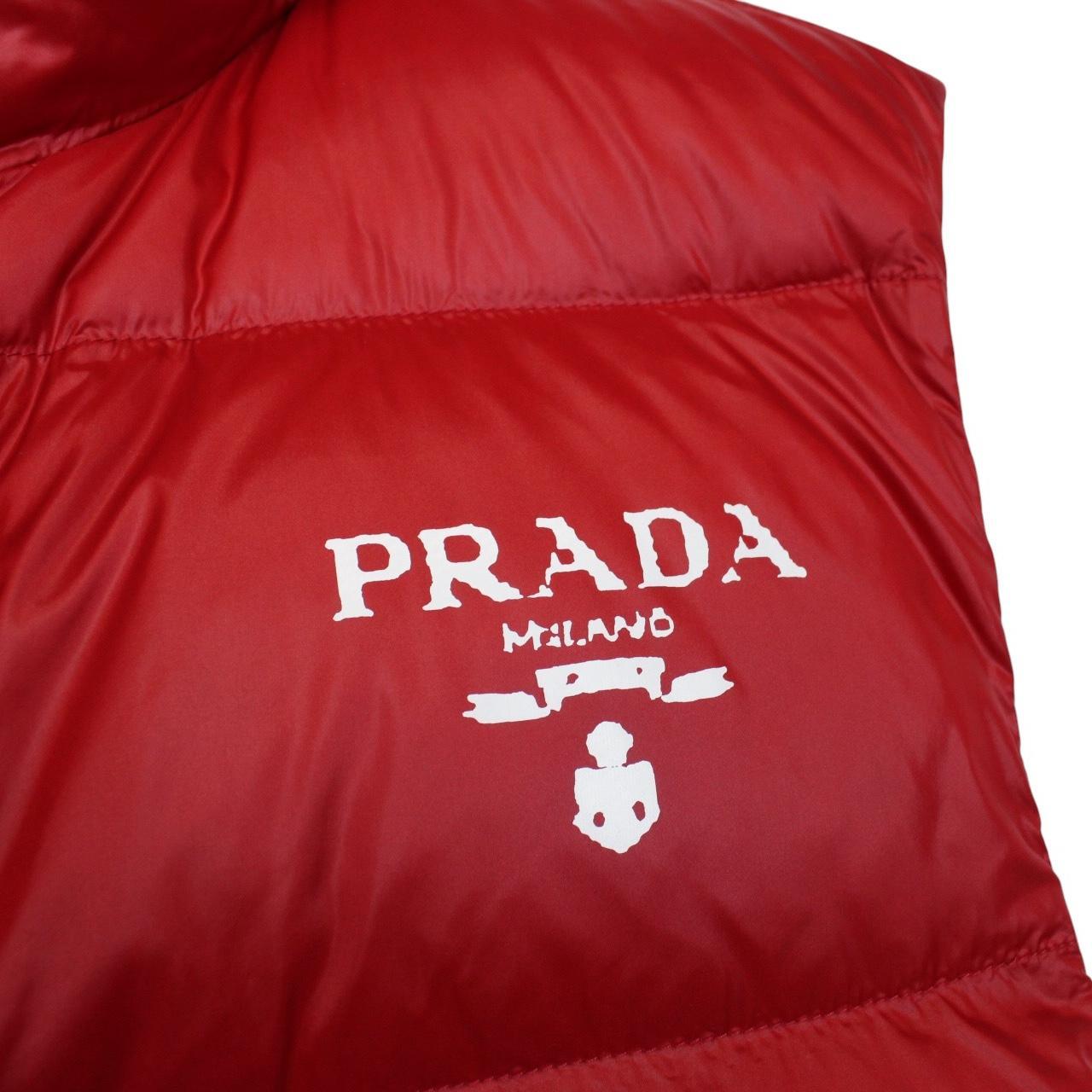 Prada Red Logo Print Down Nylon Hooded Gilet / Bodywarmer