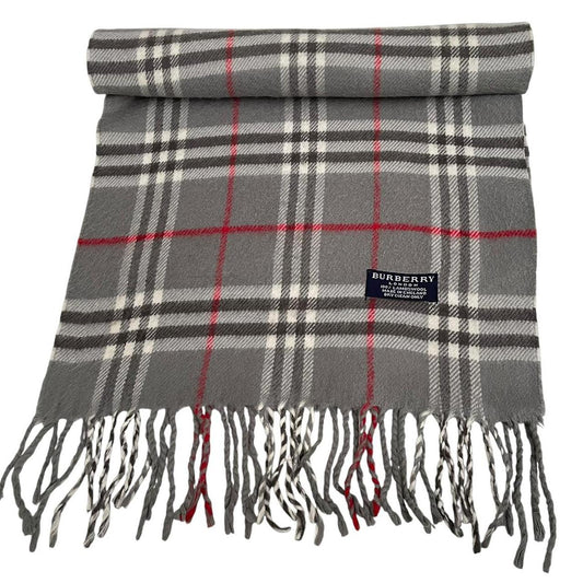 Vintage 90s Burberry Grey Nova Check Lambswool Scarf