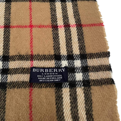 Vintage 90s Burberry Tan Brown Nova Check Lambswool Scarf
