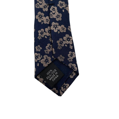 Michael Kors Navy Blue Floral Pattern Silk Tie