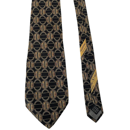 Vintage Valentino Black Geometric Pattern Silk Tie