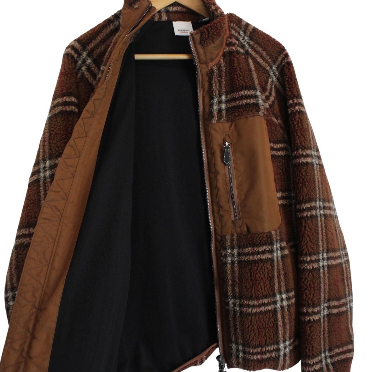 Burberry Birch Brown Nova Check Full Zip Sherpa Fleece Jacket