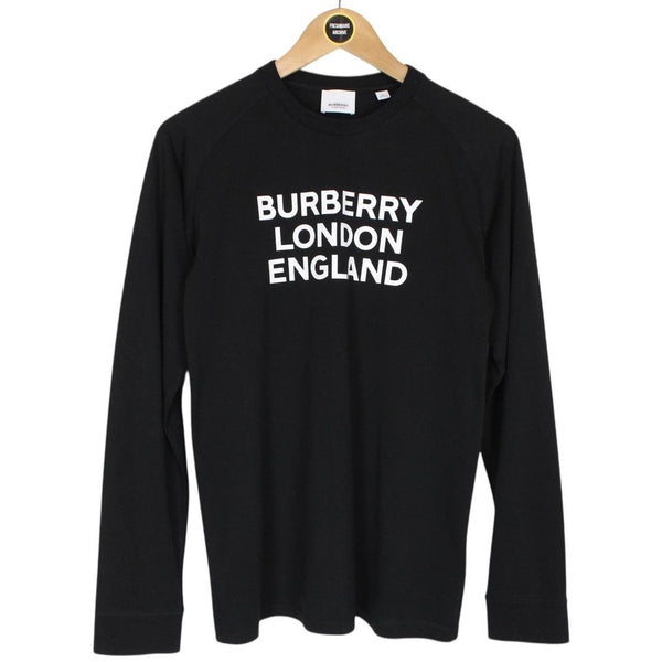 Burberry Black and White Logo Print Long Sleeve Cotton T-Shirt