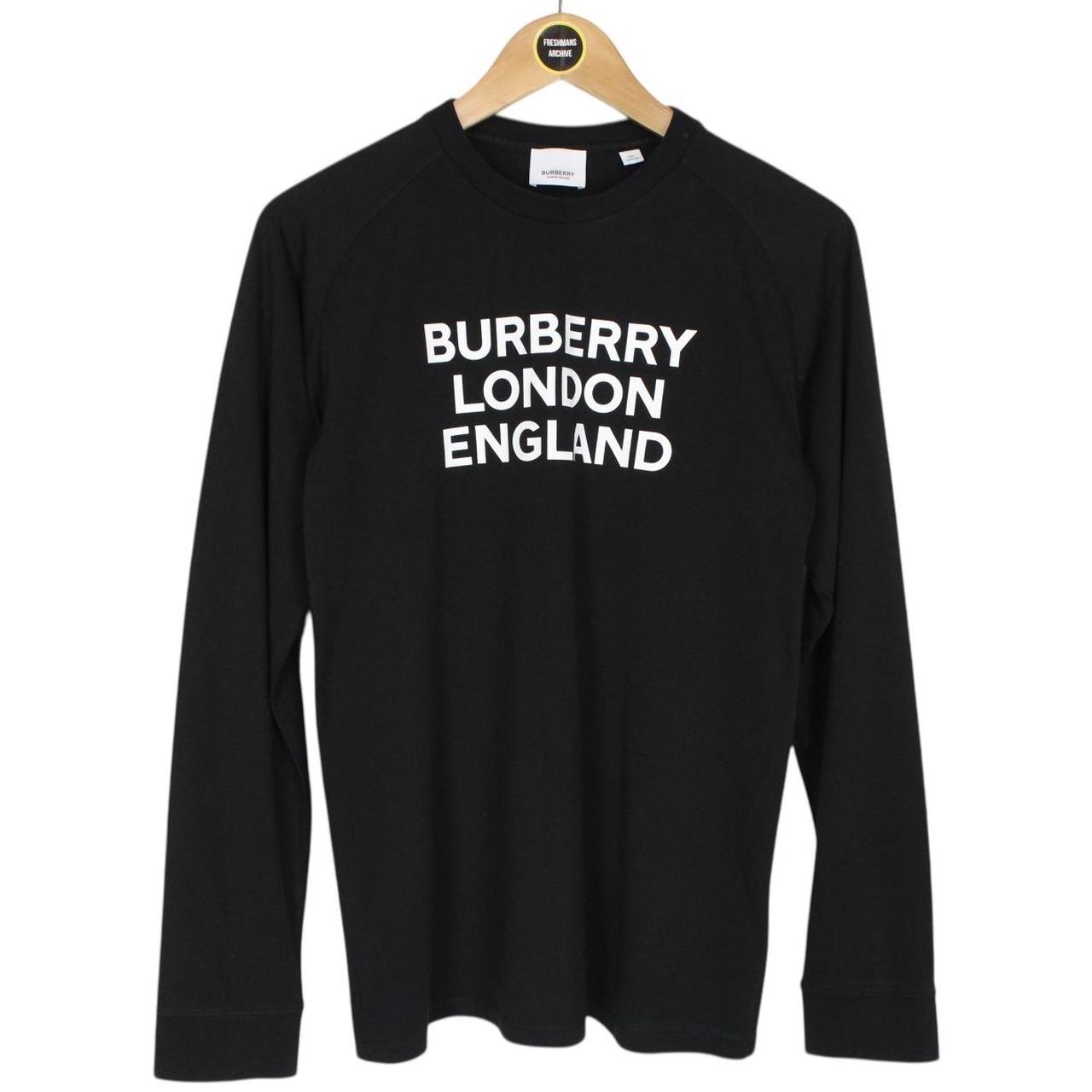 Burberry Black and White Logo Print Long Sleeve Cotton T-Shirt