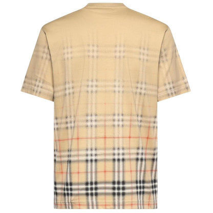 Burberry beige pocket t-shirt with gradient Nova Check pattern and crew neckline.