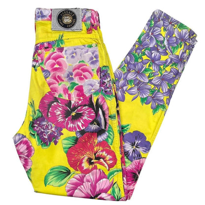 Vintage 90s Versace Jeans Couture Multicoloured Floral Print High Waisted