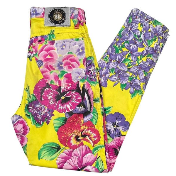 Vintage 90s Versace Jeans Couture Multicoloured Floral Print High Waisted