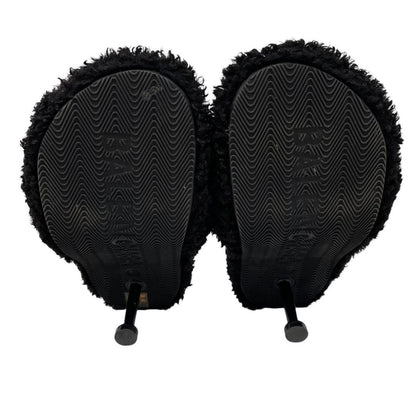 Balenciaga Black Faux Fur Furry High Heels Slides