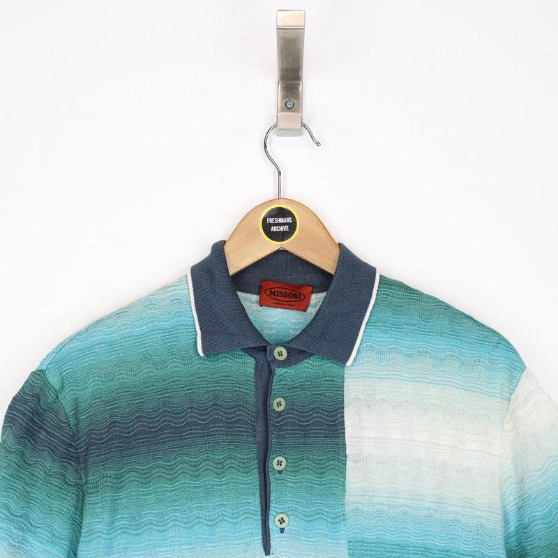Missoni Multicoloured Striped Short Sleeve Cotton Knit Polo Shirt