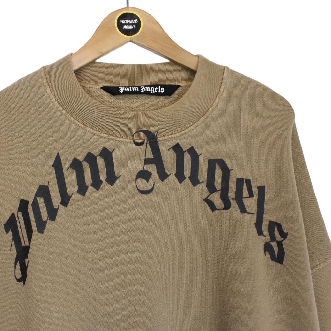 Palm Angels Tan Brown and Black Curved Logo Print Sweatshirt Jumper