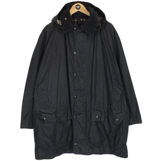 Vintage 90s Barbour Border Black Wax Jacket with Hood