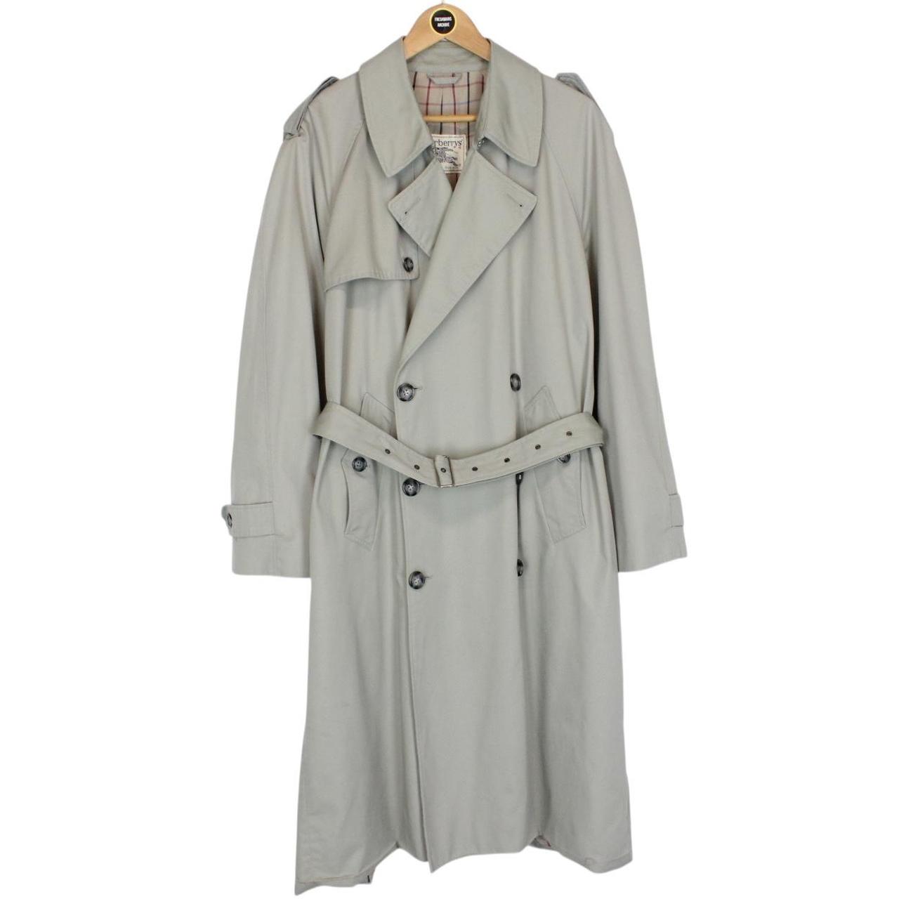 Vintage 80s Burberry Grey Double Breasted Belted Trench Coat