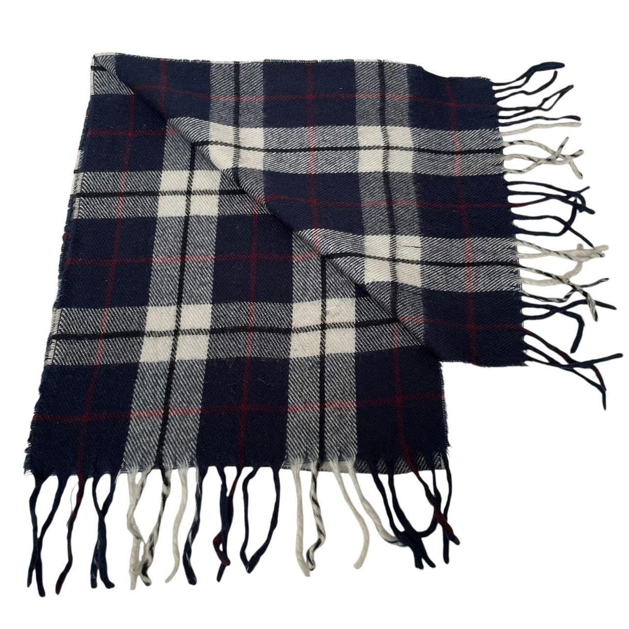 Vintage 90s Burberry Navy Blue Check Lambswool Scarf