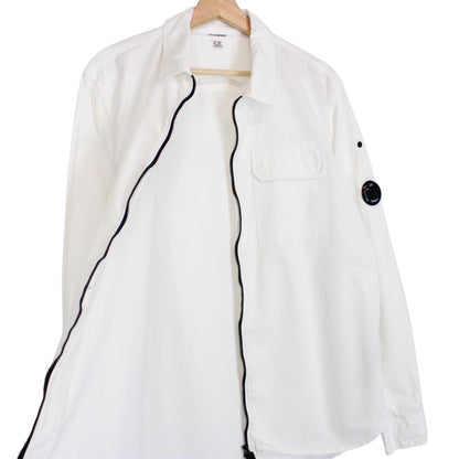 CP Company White Full Zip Cotton Lens Overshirt Jacket