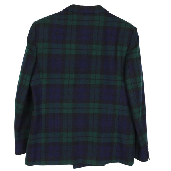 Vintage 90s Burberry Green and Navy Blue Tartan Check Wool Blazer Jacket