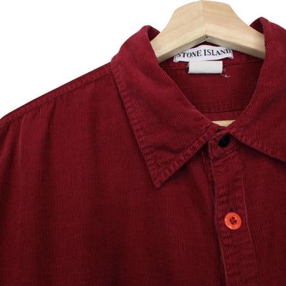 Stone Island AW 1996 Red Long Sleeve Green Edge Badge Corduroy Shirt