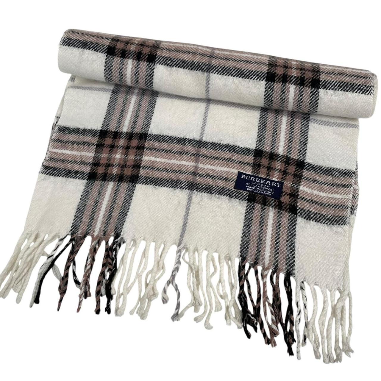 Vintage 90s Burberry Cream Nova Check Lambswool Scarf